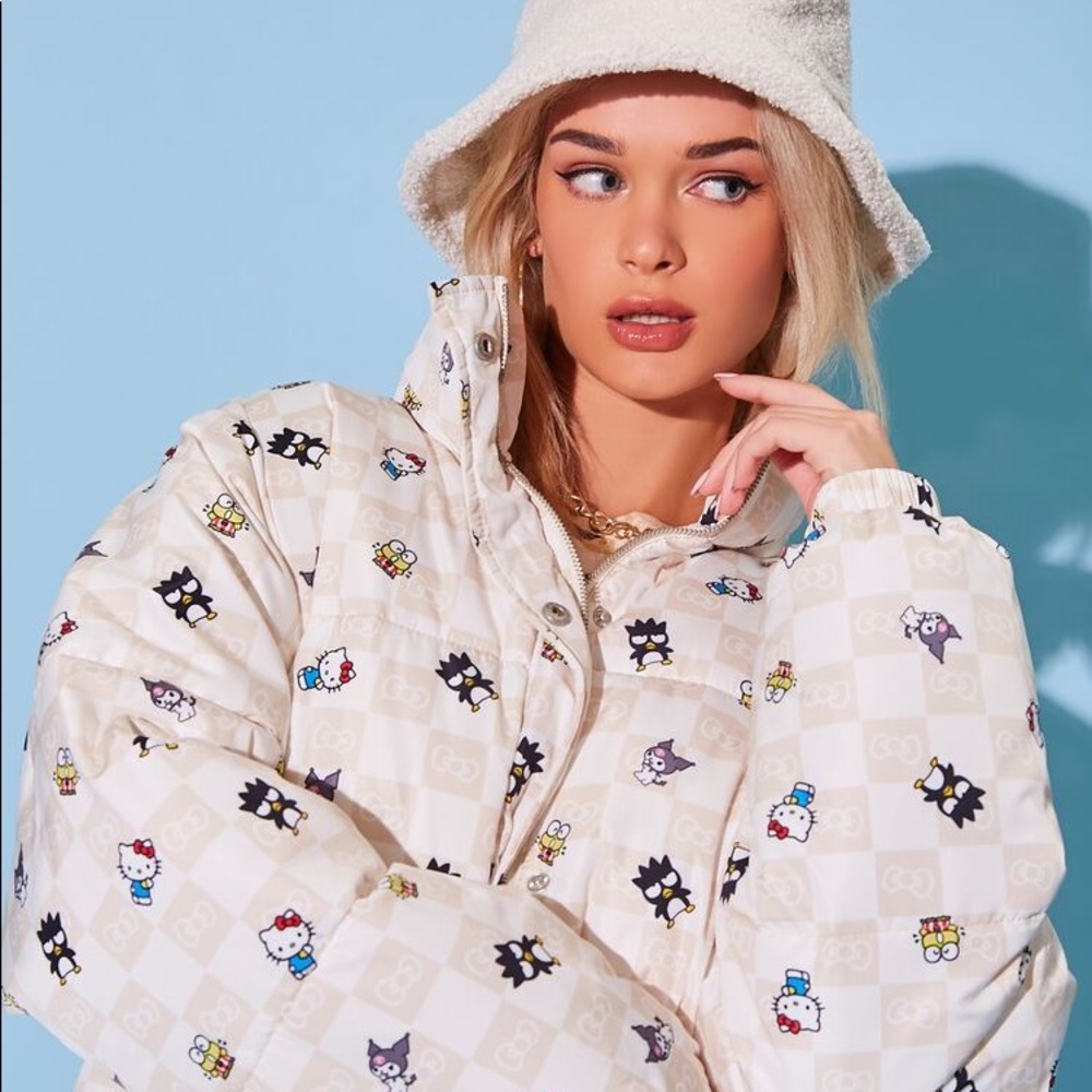 Checkered Hello Kitty Puffer Jacket NWT